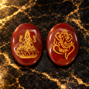 Red Jasper Carving Oval  Laxmi Ji And Ganesh Ji