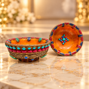 Nepali Antic Bowl With Lepis , Turquoise And Coral