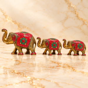Nepali Elephant Pair With Coral And Turquoise