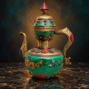 Nepali Jug With Coral , Turquoise And Lepis