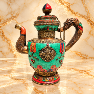 Nepali Jug With Coral , Turquoise And Lepis