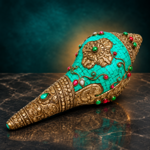 Nepali Metal Shankh With Turquoise