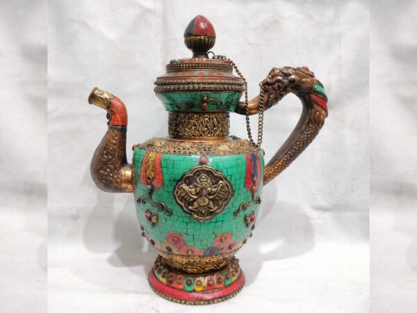 Nepali Jug With Coral , Turquoise And Lepis
