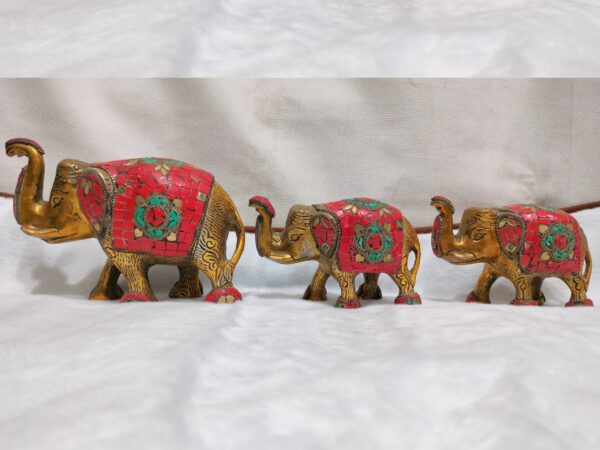 Nepali Elephant Pair With Coral And Turquoise