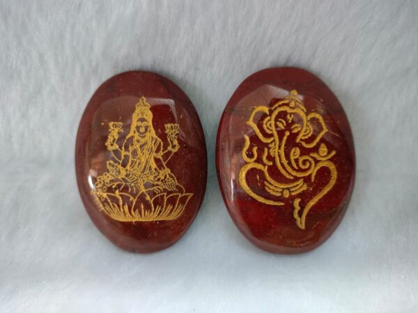 Red Jasper Carving Oval  Laxmi Ji And Ganesh Ji