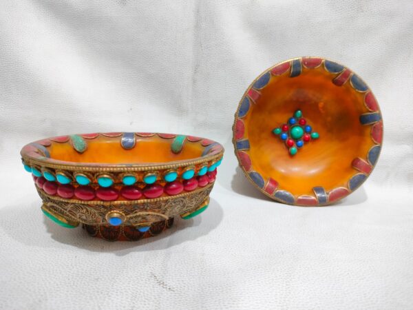 Nepali Antic Bowl With Lepis , Turquoise And Coral