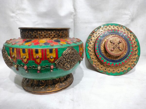 Nepali Antic Big Bowl With Lepis , Coral And Turquoise