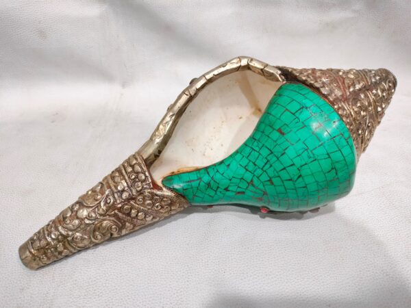 Nepali Metal Shankh With Turquoise - Image 2