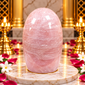 Rose Quartz Shivling With Carving Shreeyantra